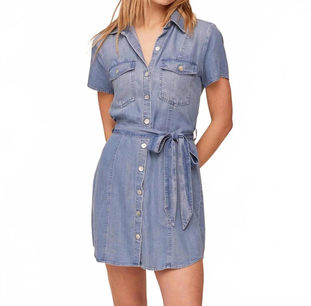 NEW BELLA DAHL short sleeve seamed shirt dress in indigo harbor